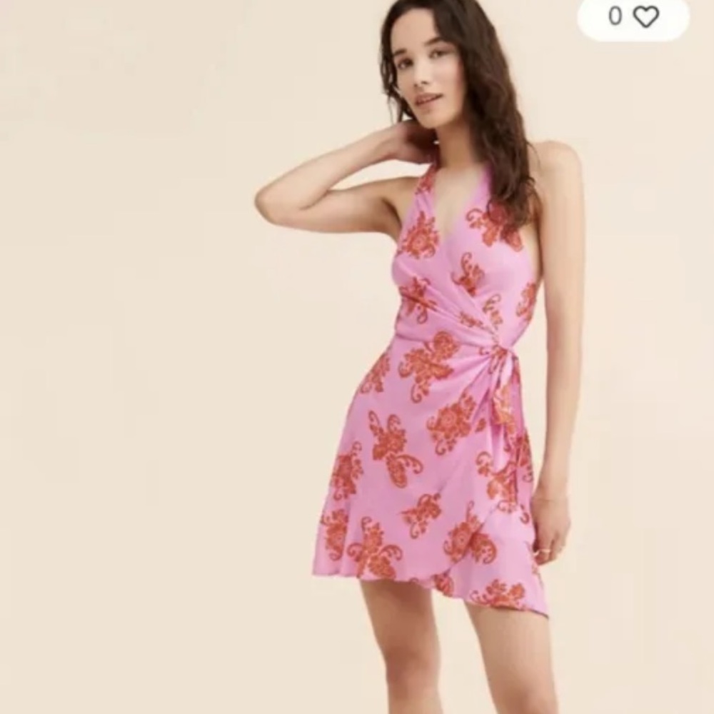 Anthropologie Pink Halter Wrap Sun Mini Dress New NWT Medium M Floral Beautiful